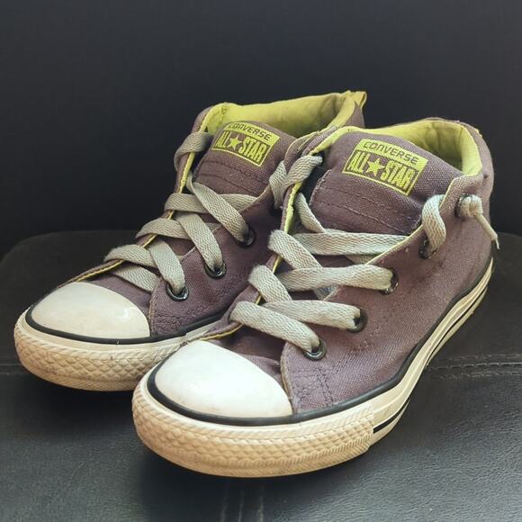 Converse All Star Chuck Taylor Youth Gray Lime Green Lace Up Sneakers - Picture 1 of 5